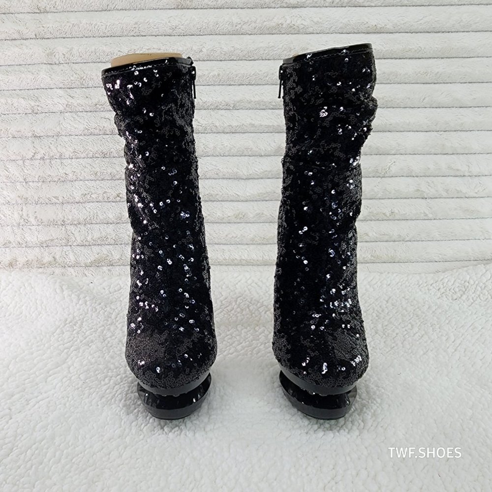 Pleaser Sexy Black Sequin High Heel Slouch Ankle Boots Blondie 1009 - Picture 8 of 8